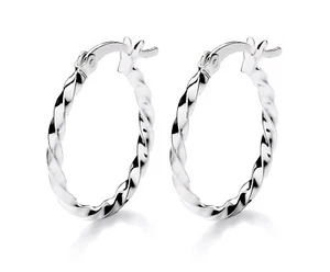 925 Sterling Silver Twist Creole Hoop Earrings 20mm Diameter - Ladies / Girls - Picture 1 of 6