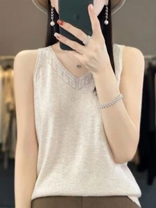 Summer New V-Neck Wool Kni Sleeveless Slim Girls' Fashion Edition - Picture 1 of 33