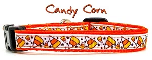 Candy Corn cat or small dog collar 1/2" wide adjustable handmade bell or leash - Picture 1 of 12