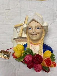RARE MINT 1993 Bossons Tulip Time Chalkware Head w/tag & box England Signed MF - Picture 1 of 5