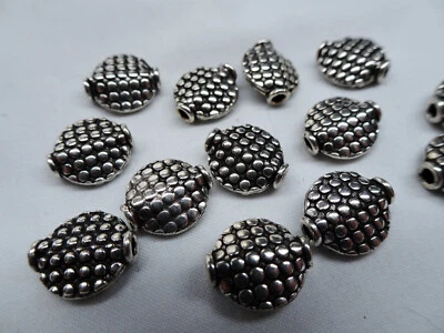 13 Tibetan Silver Alloy Metal Filigree Coin Beads 11mm Long A715 DNG - Image 1 of 4
