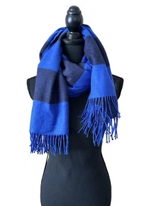 GAP Huge Scarf Wrap Rugby Stripes Super Soft Shawl Lap Blanket Royal Blue Black - Picture 1 of 6