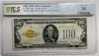 1928 $100 Gold Certificate Pcgs Banknote Vf 30 Pinholes