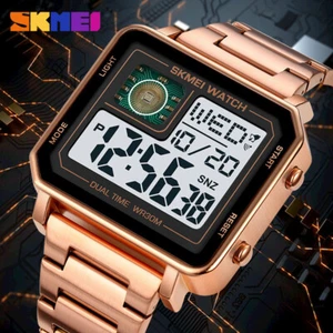 30m SKMEI 2033 Waterproof Men's Date Digital Watch Rectangle Stainless steel - Picture 1 of 9