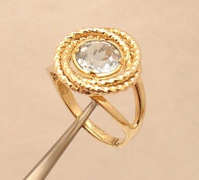 Anillo superior círculo piedras preciosas topacio azul Technibond S 8 chapado en oro amarillo de 14K plateado Foto 1 de 4