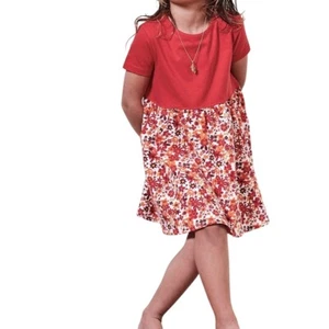pact Sustainable Organic Cotton Red Floral Girl's Dress Size 8 / 9 - Picture 1 of 6