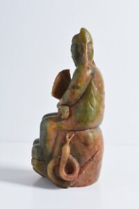 Antique Chinese, Green Stone Carving. Man with Snakes. Good harvest Good luck