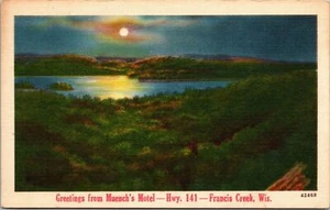 Greetings from Muensh's Motel Hwy 141 Francis Creek Wisconsin  Postcard - Picture 1 of 2