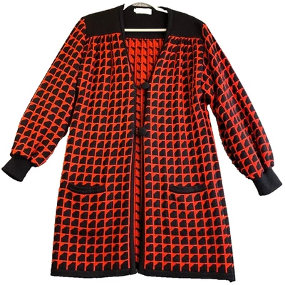 VINTAGE Valentino Studio Long Cardigan Womens EU 44 US L Red Black Italy READ - Image 1 of 4