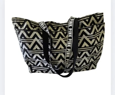 Victoria's Secret ROSA Bolso de Mano Negro Blanco Grande Bolso de Playa Cartera de Hombro  Foto 1 de 4