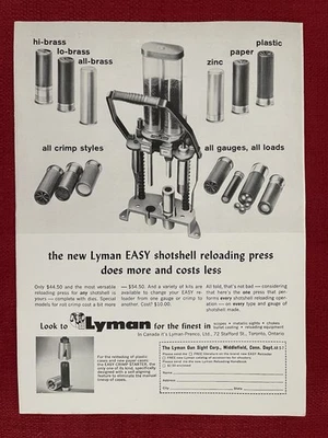 Lyman Reloading Equipment 1965 anuncio impreso anuncio de prensa de recarga fácil Shotshell Foto 1 de 3