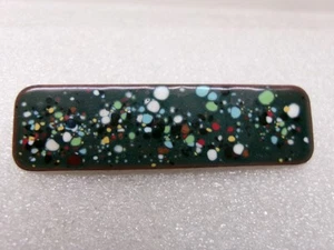 Vintage Enamel Tie Clasp Money Clip Copper Mid Century Blue/ Speck Signed Emily - Picture 1 of 10