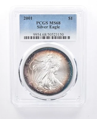 2001 American Silver Eagle MS68 PCGS Blue Peripheral Tone *7995 - Image 1 of 3