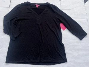 Isaac Mizrahi Live Essentials Tunic Shirt Womens Medium Black Pima 3/4 Sleeve - Picture 1 of 4