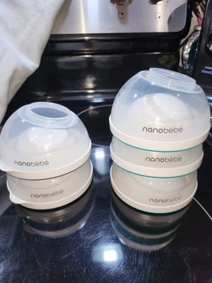 Nanobebe Breastmilk 5-Baby Bottle 5 oz/150ml (3)Teal&(2)Gray 0M no nipples&caps  - Image 1 of 4