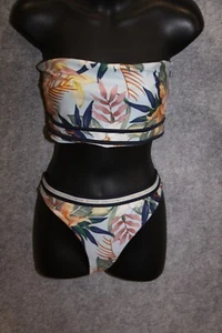 BIKINI SET BUSTIER & SLIP GRÖSSE 40 BLAU GEMUSTERT TRÄGERLOS VON H&M - Bild 1 von 2