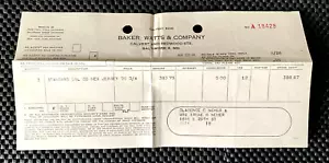 BAKER, WATT, AND COMPANY STOCK RICEVUTA ACQUISTO STANDARD OIL CO NEW JERSEY 1946 - Foto 1 di 4