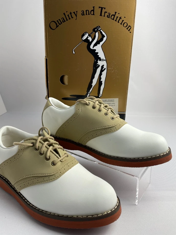 Mac Gregor Mujer Zapatos de Golf Talla 7 Taco Suave Estilo 5000 Sillín Blanco Tostado/Beige Foto 1 de 4