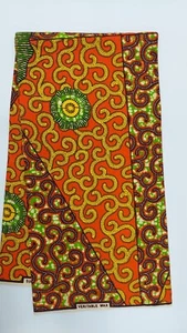 African Print Fabric/Ankara Prints 100% Wax Cotton-Orange/Yellow - 6 Yards - Picture 1 of 1