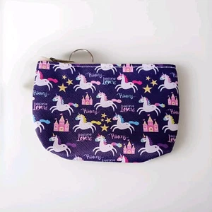 Unicorn Coin Zipper Change Pouch Mini Pocket Bag Princess Castle Purple Pink New - Picture 1 of 8
