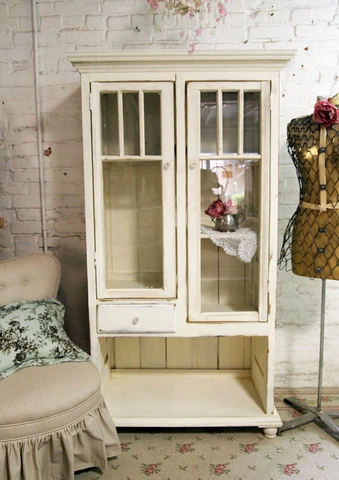Painted Cottage Shabby Chic French Bookcase / China Hand Made Display Cabinet Cover