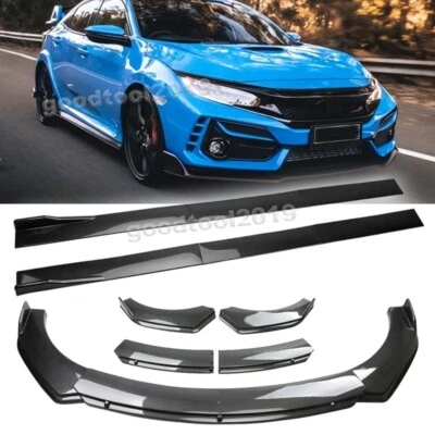 Carbon Fiber Front Bumper Lip Spoiler + Side Skirts Extension For Honda Civic SI Foto 1 de 4