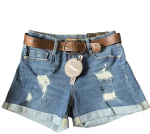 Pantalones Cortos Jeans Denim Boyfriend Casa de Muñecas Desgastados Puños Talla 5/6 Cinturón Nuevo con Etiquetas - Imagen 1 de 10