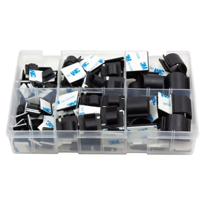 122Pcs Assorted Box of Adhesive Black Nylon Cable Clips Wire Mount Clip - Picture 1 of 1