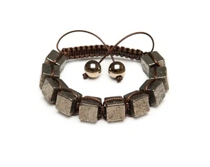 Shamballa Bracelet Unique Pyrite Cube Gemstone Beaded Men's LEO Hand Made UK - Picture 1 of 7