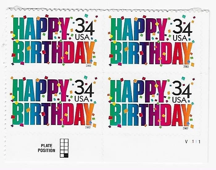 US Happy Birthday 34c Stamp Plate Block of 4 Scott #3558 - Image 1 of 1