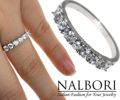 anello riviera tutto vero argento 925 con 7 zirconi pietre bianche 3mm donna lei - Immagine 1 di 4