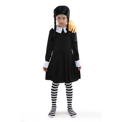 ILOVEFANCYDRESS COSTUME MERCOLEDÌ BAMBINA ADDAMS FAMIGLIA OUTFIT HALLOWEEN BAMBINO VESTITO FANTASIA
