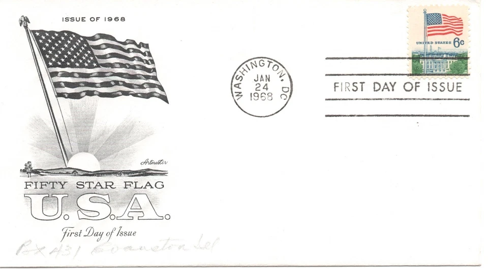 Vintage First Day of Issue 1968 Flag Six Cent Postage Stamp 50 Star Flag - Image 1 of 1