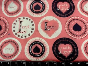 Fat Quarter 18”x21” Flower Heart Valentine Pink Bubble Love Letter FABRIC COTTON - Picture 1 of 1