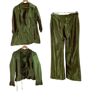 Nozze Green Satin 3-Piece Top, Jacket & Trousers Set UK 14 / EU 44 - Picture 1 of 13