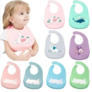 Silicone Baby Bibs Dishwasher Safe Comfortable Feeding Food Crumbs Mess Catcher - Picture 1 of 14