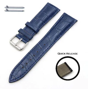 Correa de reloj de repuesto de cuero de cocodrilo de liberación rápida azul hebilla de acero #1043 - Imagen 1 de 24