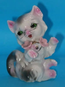 Liebling Vintage grau & weiß Kätzchen/Katze mit rosa Blumen - Japan - Bild 1 von 7