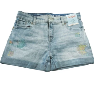 Cat & Jack Girls Embroidered Super Stretch Jean Shorts- Adjustable Waist Soft - Picture 1 of 7