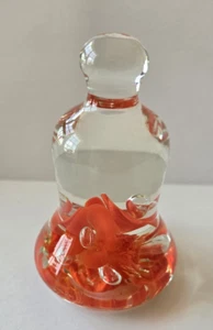Joe St Clair Signed bell shaped art glass paperweight orange floral - Picture 1 of 5