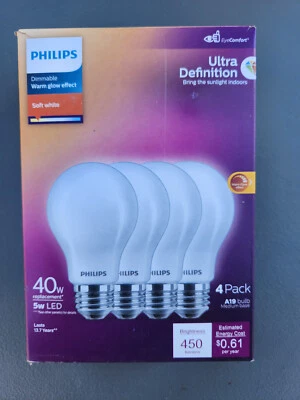 8 Philips 40-Watt Equivalent A19 Ultra Definition E26 LED Light Bulb Soft White - Image 1 of 2