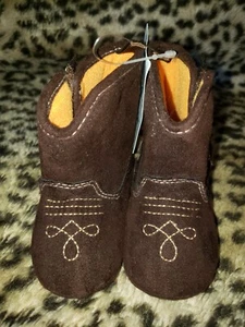 STEPPING STONES BROWN FRINGE COWBOY BOOTS BABY SHOES BOOTIES 6-9M ROCKABILLY - Picture 1 of 6