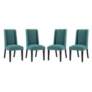 Modway Baron 20.5" Solid Rubberwood Polyester Dining Chair in Teal (Set of 4) - Picture 1 of 4