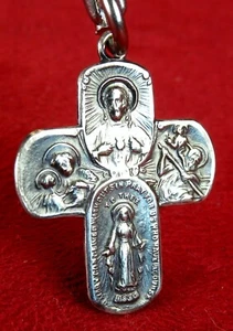 Vintage Sterling WWII GI’s Battle Worn Dog tag Chain Miraculous Medal Scapular - Picture 1 of 11