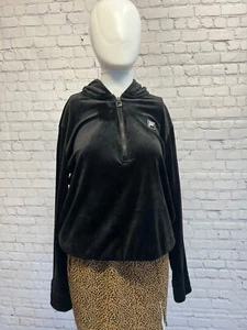 Vintage Fila Women's Black Velour Pullover Hoodie Long Sleeve 90s Soft Size M - Picture 1 of 9