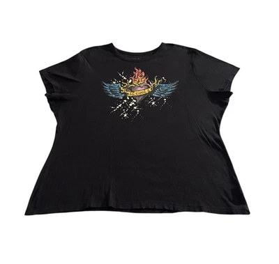 Top negro manga corta gráfico estilo Y2K Flaming Heart LL Cool J Flaming Heart talla 2XL para mujer Foto 1 de 4