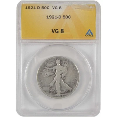 1921 年 D 版自由女神步行半美元状况极佳 8 ANACS 银色 50c SKU:I16988 — 第 1/4 张图片