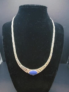 Traditioneller blauer Stein griechischer Mäander klassisches Silber "Halsband" Halskette 925 - Bild 1 von 11