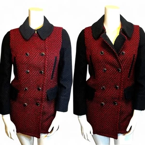 Tory Burch Color-Block Tweed Wool-Blend Peacoat, 10, Red/Navy - Bild 1 von 14