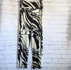 Eva Varro Palazzo Hose XL NEU schwarz weiß Print weites Bein fließend Stretch klassisch - Bild 1 von 4